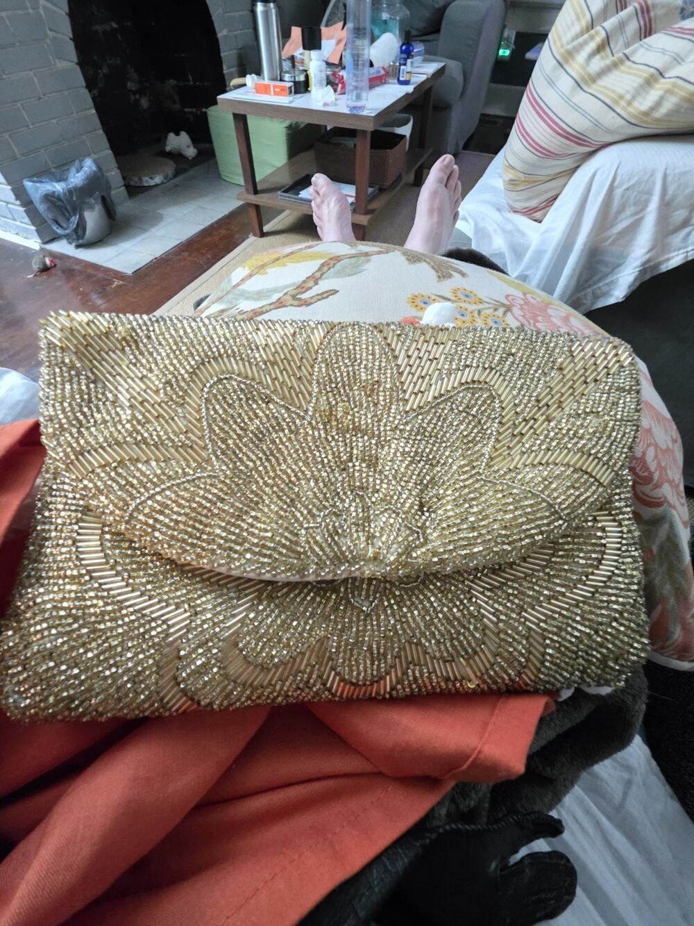 Vintage Andre Cellini Shoulder Bag Gold Beaded Evening Purse Clutch